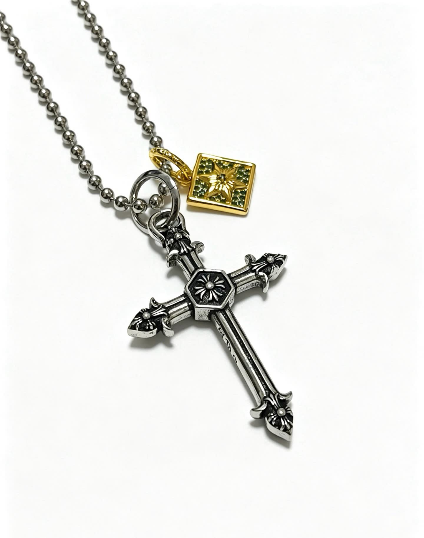 Chrome Hearts Tome Beads Cross Pendant Necklace
